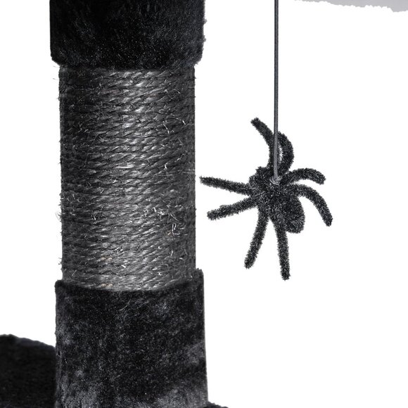 Gothic Cat Tree with Coffin Bed, Condo, Scratching Post & Spider Toy for Cats - Picture 7 of 9